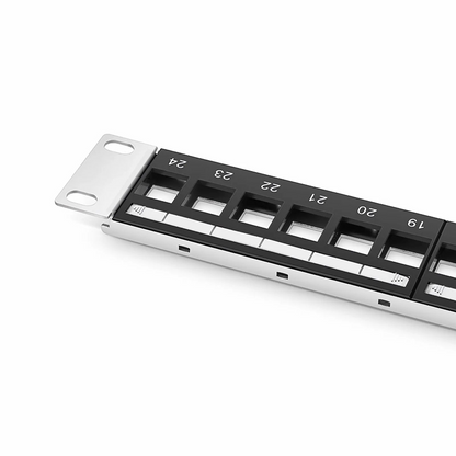 FyberOptix Blank Shielded/UnShielded Patch Panel for Keystone Modules, 24-Port, 1RU, Cable Management Bar Included, Black