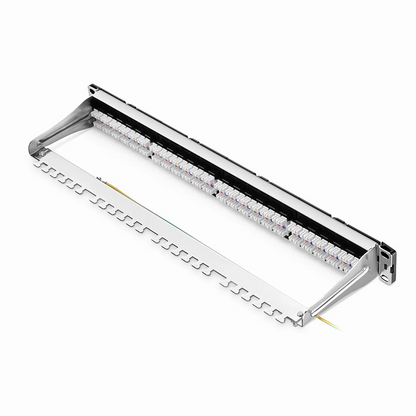 FyberOptix FDMP Cat6 110-Style Unshielded Recessed Patch Panel, 24-Port, 1RU, Cable Management Bar Included