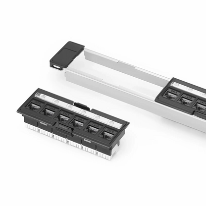 FyberOptix FDMP Cat6 110-Style Unshielded Recessed Patch Panel, 24-Port, 1RU, Cable Management Bar Included