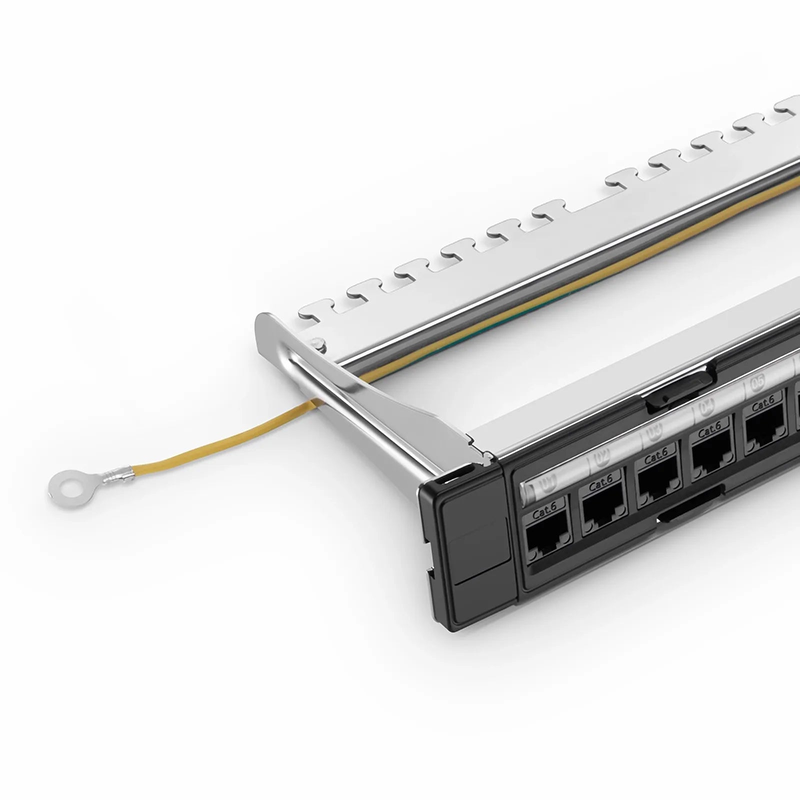 FyberOptix FDMP Cat6 110-Style Unshielded Recessed Patch Panel, 24-Port, 1RU, Cable Management Bar Included