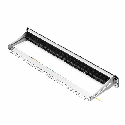 FyberOptix FDMP Cat6 Unshielded Coupler Recessed Patch Panel, 24-Port, 1RU, Cable Management Bar Included