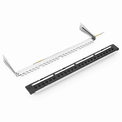 FyberOptix FDMP Cat6 110-Style Unshielded Recessed Patch Panel, 24-Port, 1RU, Cable Management Bar Included