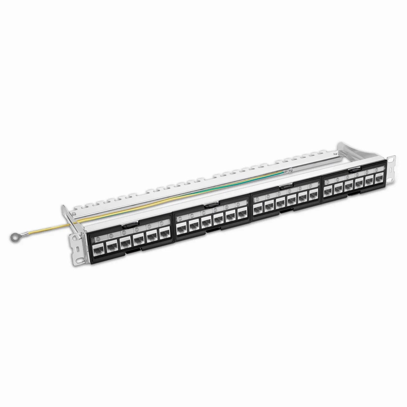 FyberOptix FDMP Cat6a Shielded Coupler Recessed Patch Panel, 24-Port, 1RU, Cable Management Bar Included