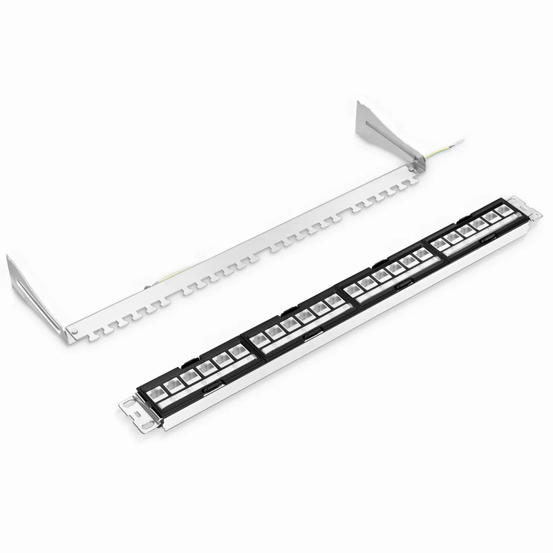 FyberOptix FDMP Cat6a Shielded Coupler Recessed Patch Panel, 24-Port, 1RU, Cable Management Bar Included