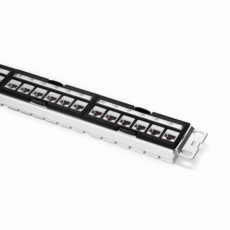 FyberOptix FDMP Cat6a Shielded Coupler Recessed Patch Panel, 24-Port, 1RU, Cable Management Bar Included