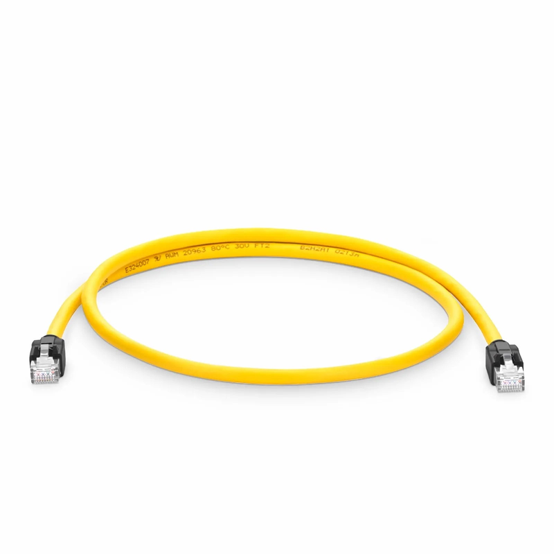FyberOptix 33ft (10m) Industrial Cat6a Shielded (S/FTP) PUR Ethernet Network Patch Cable, Yellow