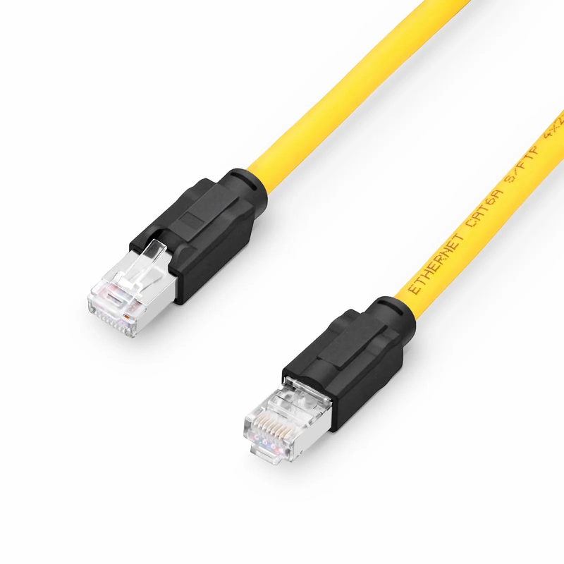 FyberOptix 16ft (5m) Industrial Cat6a Shielded (S/FTP) PUR Ethernet Network Patch Cable, Yellow
