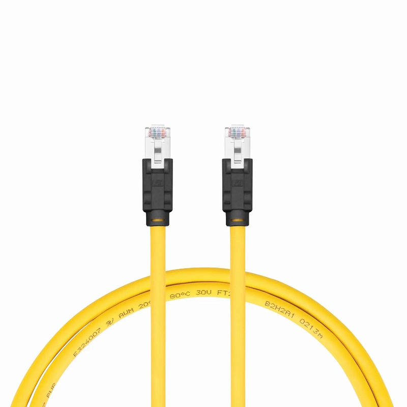 FyberOptix 16ft (5m) Industrial Cat6a Shielded (S/FTP) PUR Ethernet Network Patch Cable, Yellow