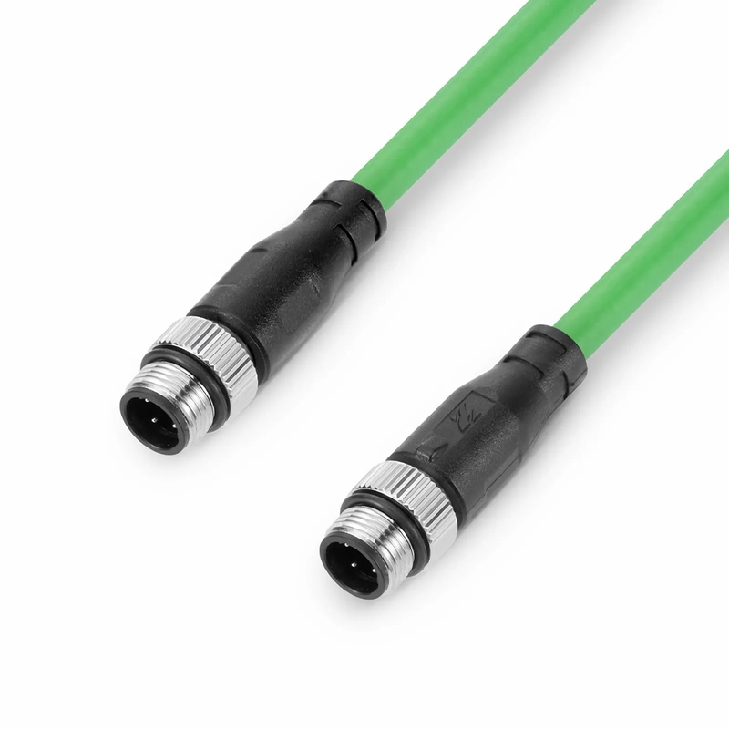 FyberOptix 3.3ft (1m) Industrial M12D/4M to M12D/4M Cordsets PVC Ethernet Network Patch Cable, Green, Profinet A