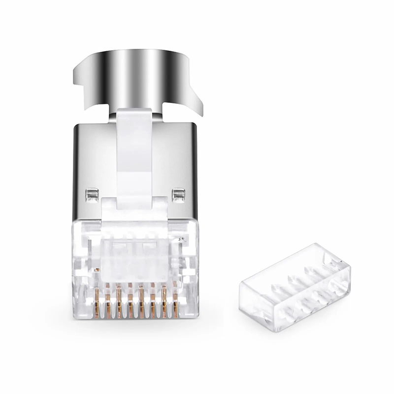 FyberOptix Cat6a/Cat7 RJ45 Standard Modular Plugs (Two-Piece Suit), Shielded Network Connectors for 23AWG Twisted Pair Solid Cable or Stranded Cable (50/Pack)