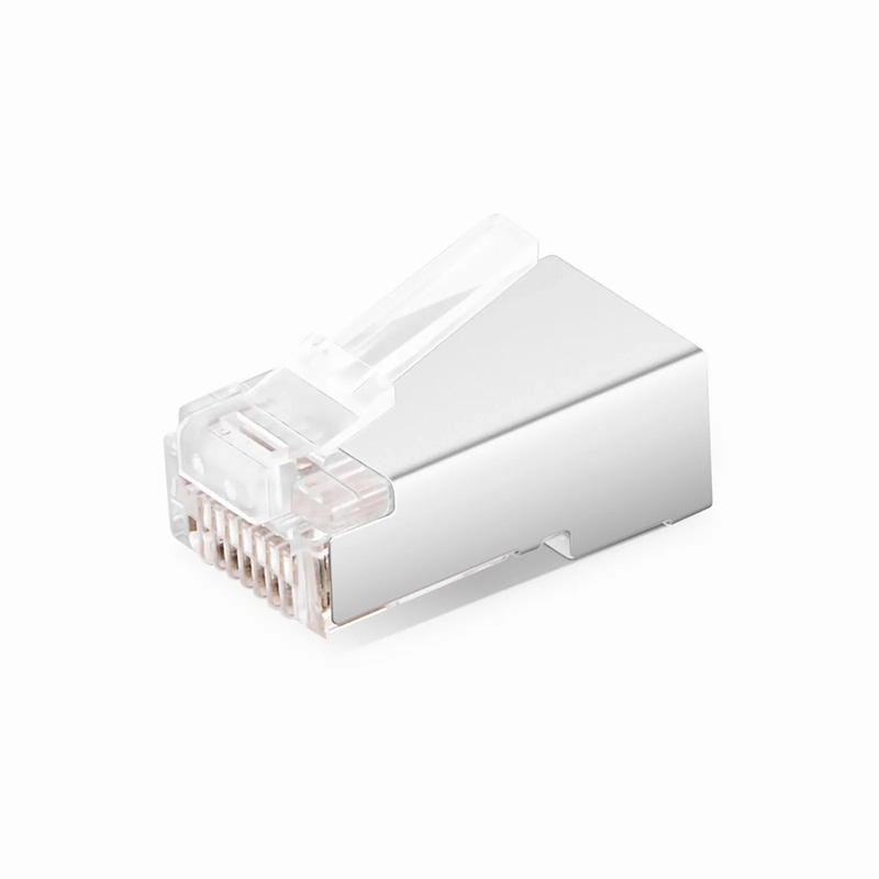FyberOptix Cat6 RJ45 Pass Through Modular Plugs, Shielded Network Connectors for 24AWG Twisted Pair Solid or Stranded Cable (50/Pack)