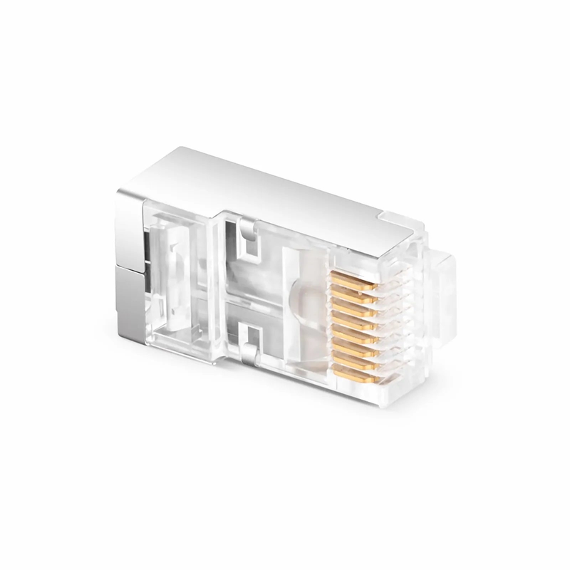 FyberOptix Cat6 RJ45 Pass Through Modular Plugs, Shielded Network Connectors for 24AWG Twisted Pair Solid or Stranded Cable (50/Pack)