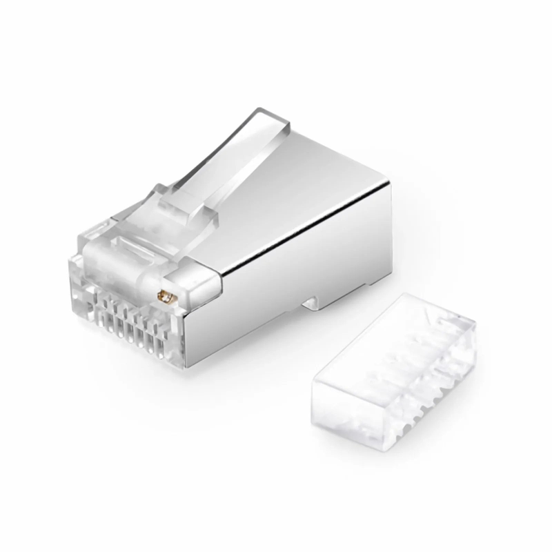 FyberOptix Cat6 RJ45 Standard Modular Plugs (Two-Piece Suit), Shielded Network Connectors for 26AWG Twisted Pair Solid or Stranded Cable (50/Pack)