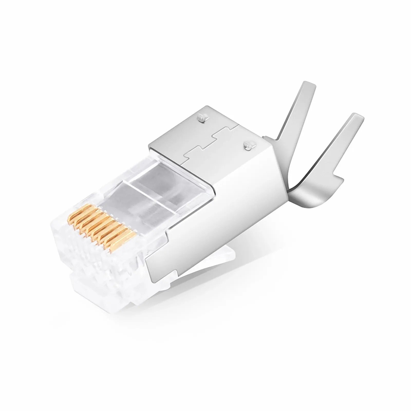 FyberOptix Cat5e RJ45 Pass Through Modular Plugs, Shielded Network Connectors for 24AWG Twisted Pair Solid or Stranded Cable (50/Pack)