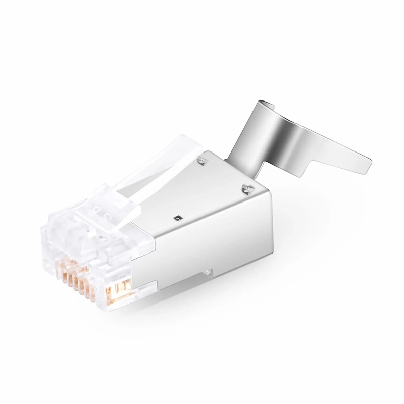 FyberOptix Cat5e RJ45 Pass Through Modular Plugs, Shielded Network Connectors for 24AWG Twisted Pair Solid or Stranded Cable (50/Pack)