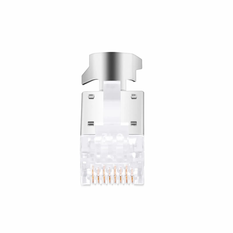 FyberOptix Cat5e RJ45 Pass Through Modular Plugs, Shielded Network Connectors for 24AWG Twisted Pair Solid or Stranded Cable (50/Pack)