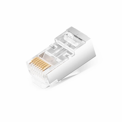 FyberOptix Cat6 RJ45 Pass Through Modular Plugs, Shielded Network Connectors for 24AWG Twisted Pair Solid or Stranded Cable (50/Pack)