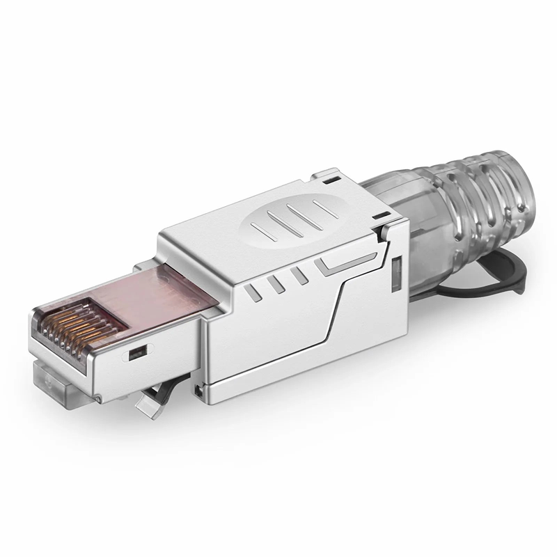 FyberOptix Cat5e/Cat6/Cat6a RJ45 Tool-Free Field Term Modular Plugs with Pull-tab, Shielded Network Connectors for 23~26AWG Twisted Pair Solid or Stranded Cable (10/Pack)