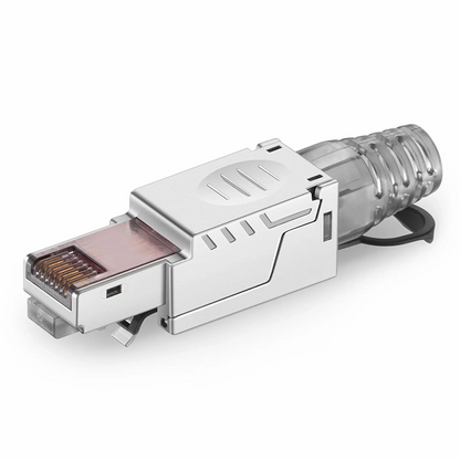FyberOptix Cat5e/Cat6/Cat6a RJ45 Tool-Free Field Term Modular Plugs with Pull-tab, Shielded Network Connectors for 23~26AWG Twisted Pair Solid or Stranded Cable (10/Pack)