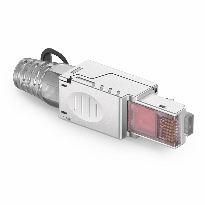 FyberOptix Cat5e/Cat6/Cat6a RJ45 Tool-Free Field Term Modular Plugs with Pull-tab, Shielded Network Connectors for 23~26AWG Twisted Pair Solid or Stranded Cable (10/Pack)
