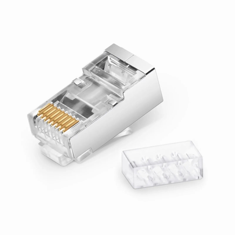 FyberOptix Cat6 RJ45 Standard Modular Plugs (Two-Piece Suit), Shielded Network Connectors for 26AWG Twisted Pair Solid or Stranded Cable (50/Pack)