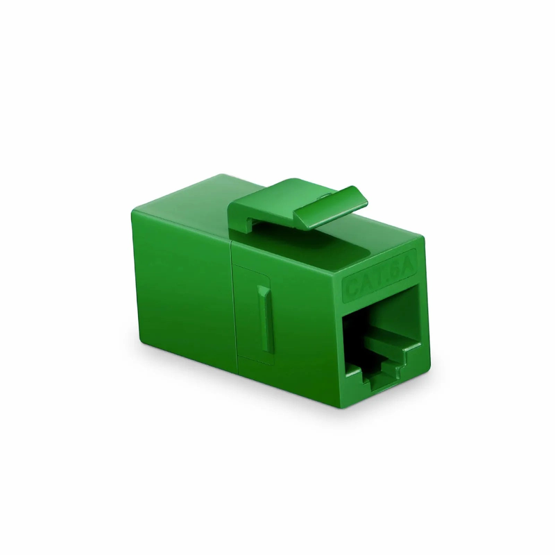 FyberOptix Cat6a Keystone RJ45 Coupler, Unshielded, Female to Female Insert Inline Coupler - Green