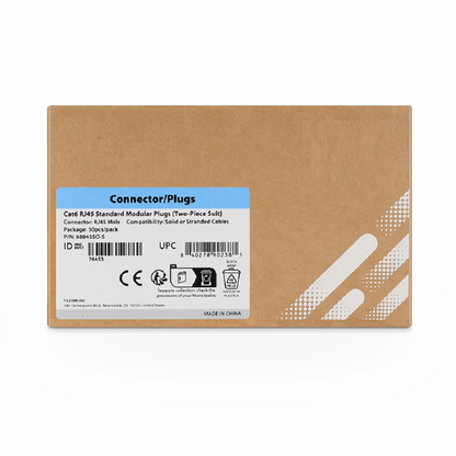 FyberOptix Cat5e RJ45 Pass Through Modular Plugs, Shielded Network Connectors for 24AWG Twisted Pair Solid or Stranded Cable (50/Pack)