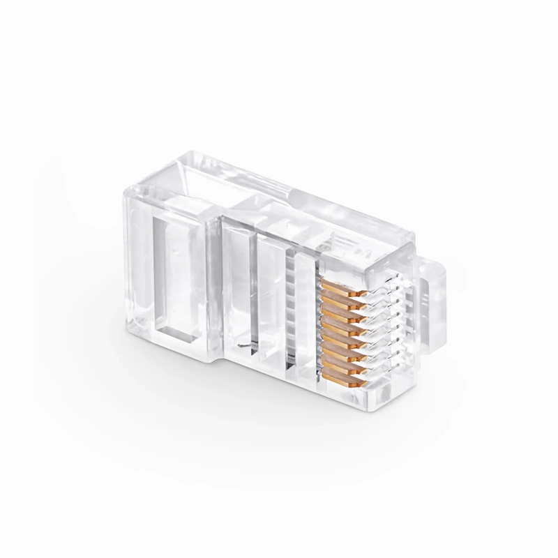 FyberOptix Cat5e RJ45 Pass Through Modular Plugs, Unshielded Network Connectors for 24AWG Twisted Pair Solid or Stranded Cable (50/Pack)