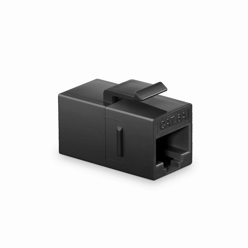 FyberOptix Cat6a Keystone RJ45 Coupler, Unshielded, Female to Female Insert Inline Coupler - Black (12pcs/pack)