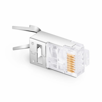 FyberOptix Cat5e RJ45 Pass Through Modular Plugs, Shielded Network Connectors for 24AWG Twisted Pair Solid or Stranded Cable (50/Pack)