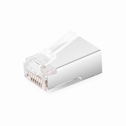 FyberOptix Cat6 RJ45 Pass Through Modular Plugs, Shielded Network Connectors for 24AWG Twisted Pair Solid or Stranded Cable (50/Pack)