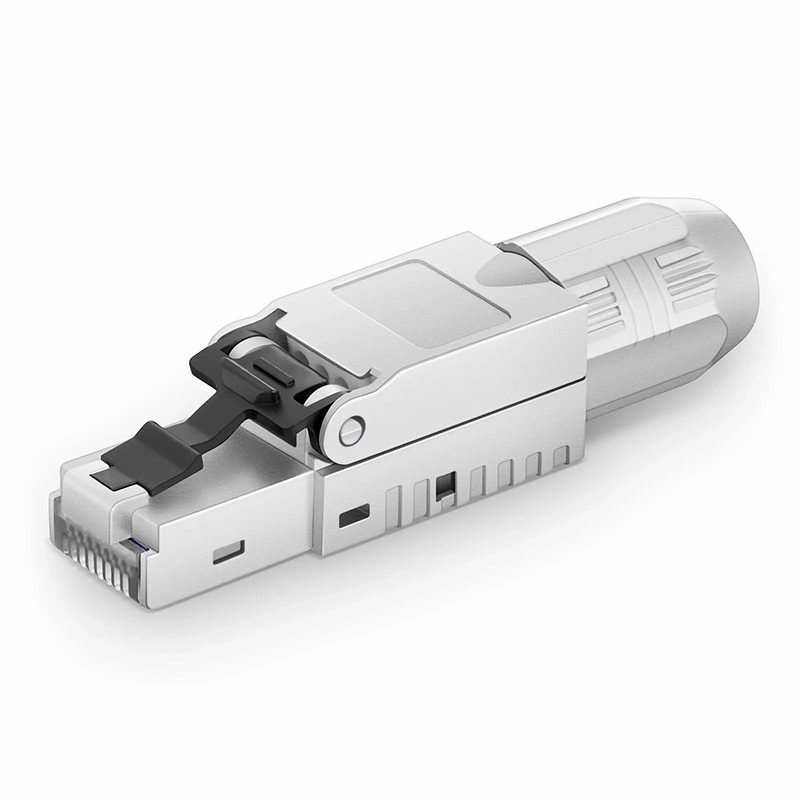 FyberOptix Cat5e/Cat6/Cat6a RJ45 Tool-Free Modular Plugs, Shielded Network Connectors for 23~26AWG Twisted Pair Solid or Stranded Cable (10/Pack)