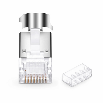 FyberOptix Cat6 RJ45 Standard Modular Plugs (Two-Piece Suit), Shielded Network Connectors for 23AWG Twisted Pair Solid or Stranded Cable (50/Pack)