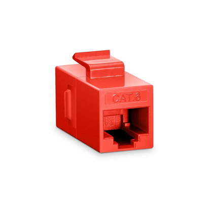 FyberOptix Cat6 Keystone RJ45 Coupler, Unshielded, Female to Female Insert Inline Coupler - Red (12pcs/Pack)