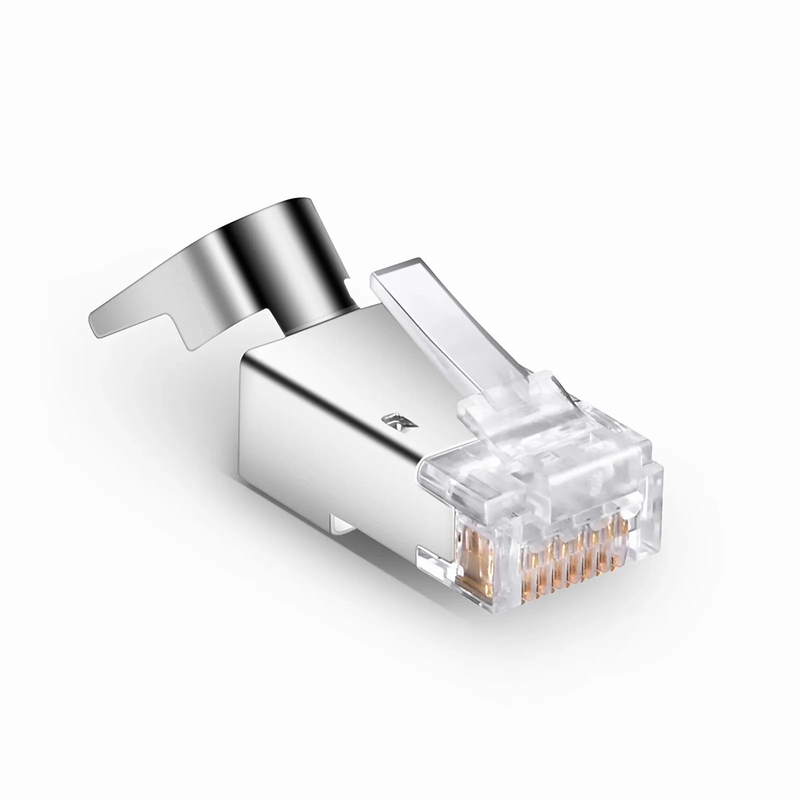 FyberOptix Cat5e RJ45 Pass Through Modular Plugs, Shielded Network Connectors for 24AWG Twisted Pair Solid or Stranded Cable (50/Pack)
