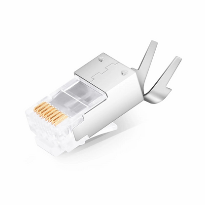 FyberOptix Cat5e RJ45 Pass Through Modular Plugs, Shielded Network Connectors for 24AWG Twisted Pair Solid or Stranded Cable (50/Pack)