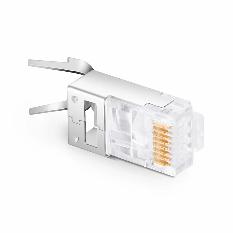 FyberOptix Cat5e RJ45 Pass Through Modular Plugs, Shielded Network Connectors for 24AWG Twisted Pair Solid or Stranded Cable (50/Pack)