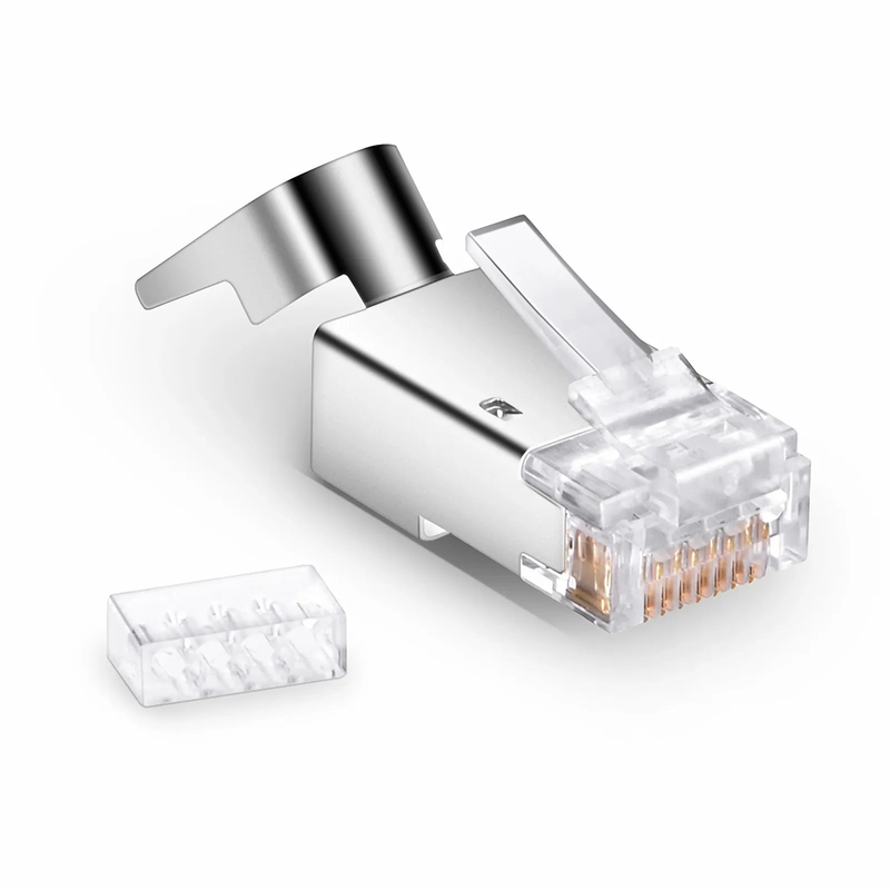 FyberOptix Cat6a/Cat7 RJ45 Standard Modular Plugs (Two-Piece Suit), Shielded Network Connectors for 23AWG Twisted Pair Solid Cable or Stranded Cable (50/Pack)
