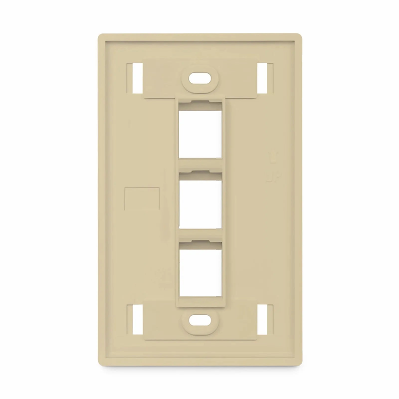 FyberOptix SyncEase Single Gang Three Port Keystone Faceplate, Label Pockets, Ivory