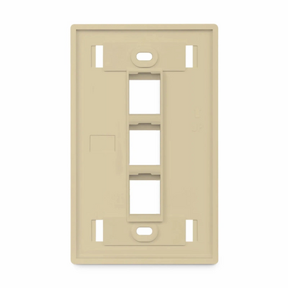 FyberOptix SyncEase Single Gang Three Port Keystone Faceplate, Label Pockets, Ivory