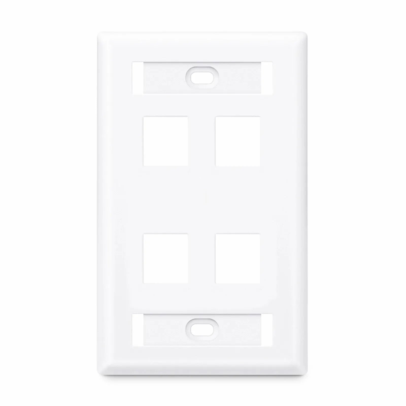 FyberOptix Single Gang Keystone Faceplate, Label Pockets, 4 Ports, White, 4.49'' x 2.76''
