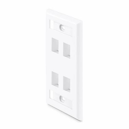 FyberOptix Single Gang Keystone Faceplate, Label Pockets, 4 Ports, White, 4.49'' x 2.76''