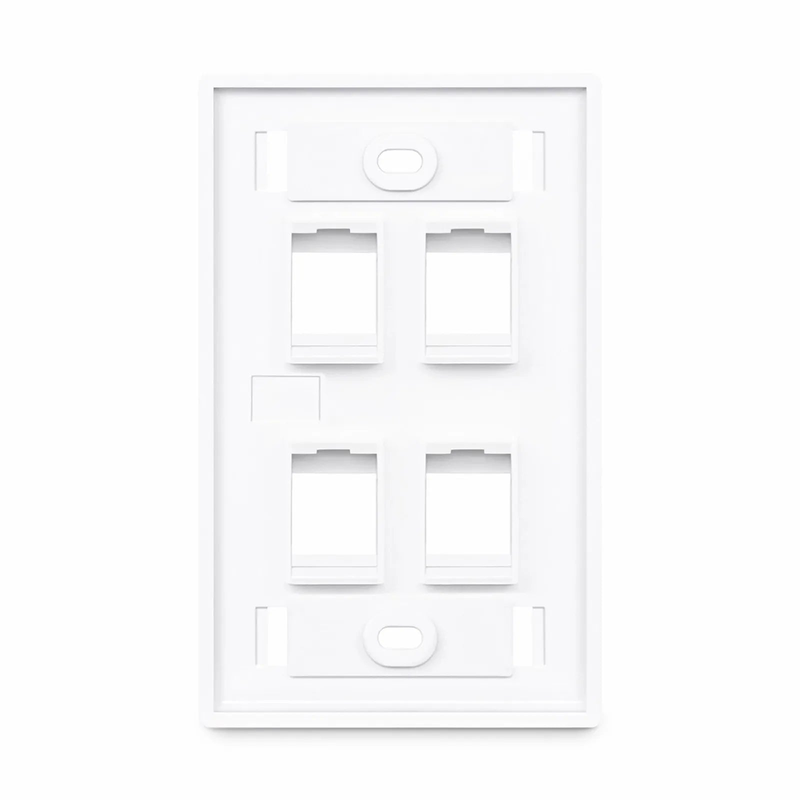 FyberOptix Single Gang Keystone Faceplate, Label Pockets, 4 Ports, White, 4.49'' x 2.76''