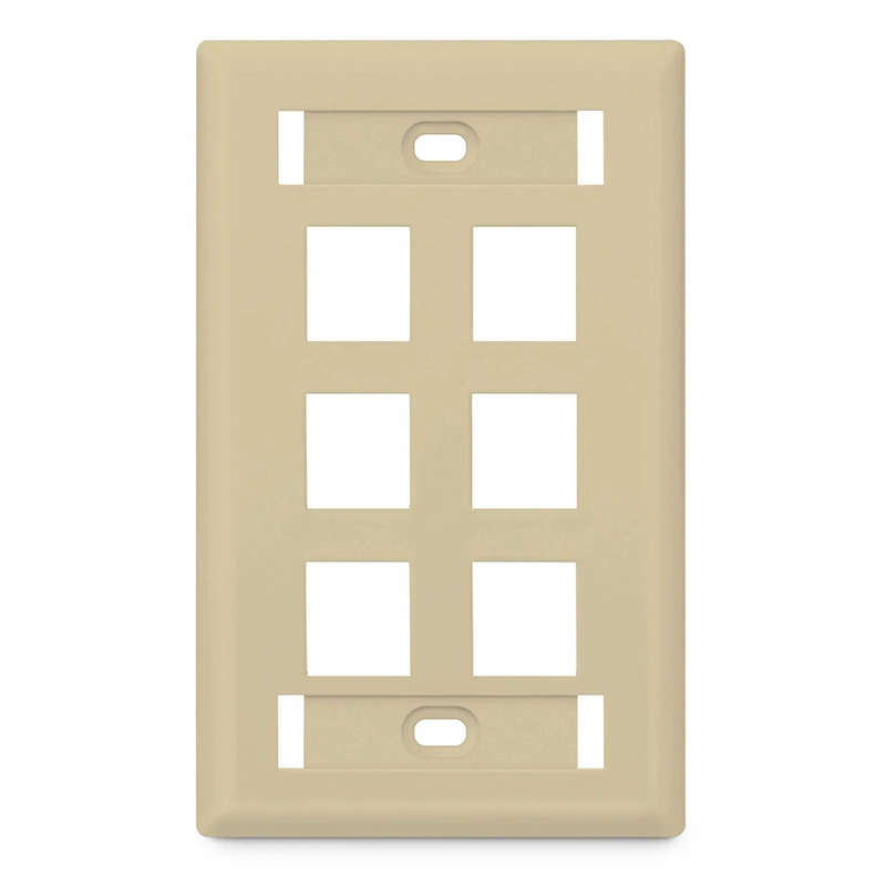 FyberOptix SyncEase Single Gang Six Port Keystone Faceplate, Label Pockets, Ivory