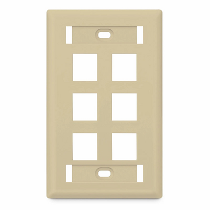 FyberOptix SyncEase Single Gang Six Port Keystone Faceplate, Label Pockets, Ivory
