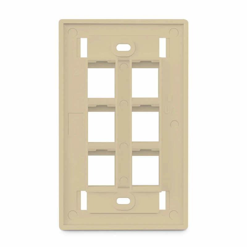FyberOptix SyncEase Single Gang Six Port Keystone Faceplate, Label Pockets, Ivory