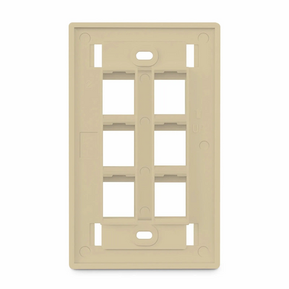 FyberOptix SyncEase Single Gang Six Port Keystone Faceplate, Label Pockets, Ivory