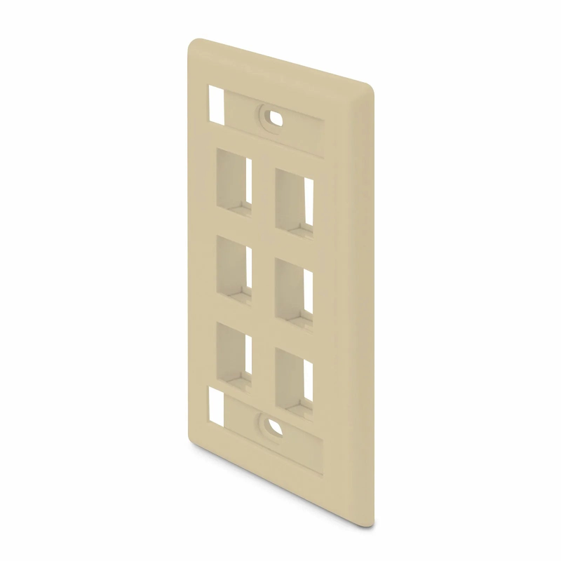 FyberOptix SyncEase Single Gang Six Port Keystone Faceplate, Label Pockets, Ivory