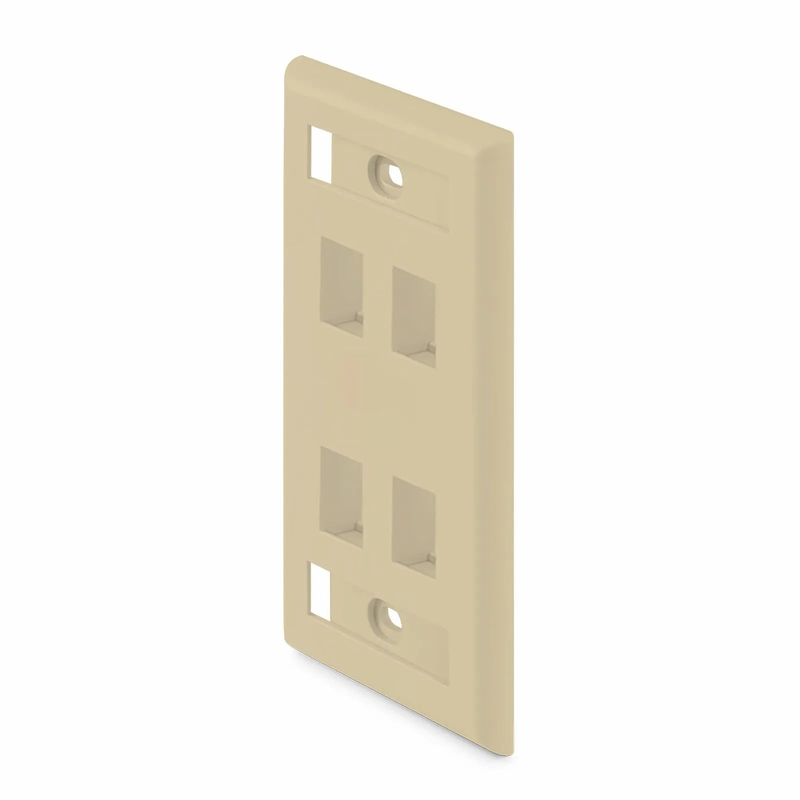 FyberOptix SyncEase Single Gang Four Port Keystone Faceplate, Label Pockets, Ivory