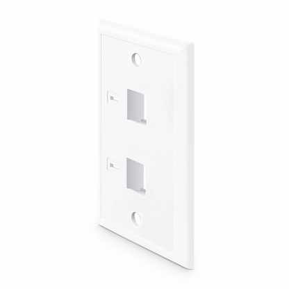 FyberOptix Single Gang Keystone Faceplate, Computer and Telephone Identification Icons, 2 Ports, White, 4.49'' x 2.76''